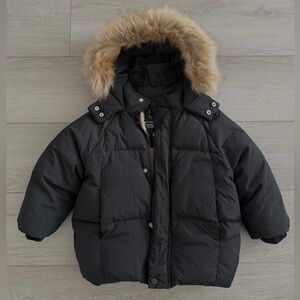 Zara Kids Water Repellent Black Hooded Down Puffer Coat Size 4